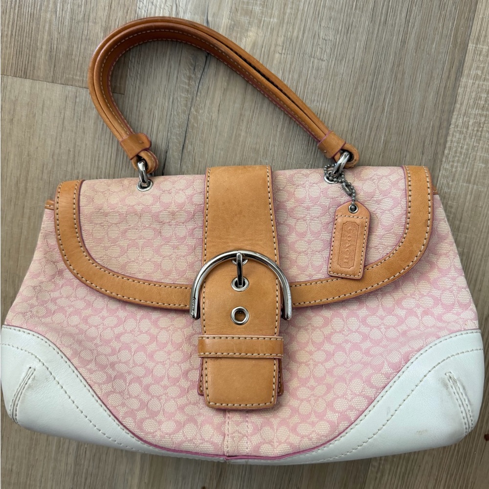 Coach Pink and Tan Shoulder Bag